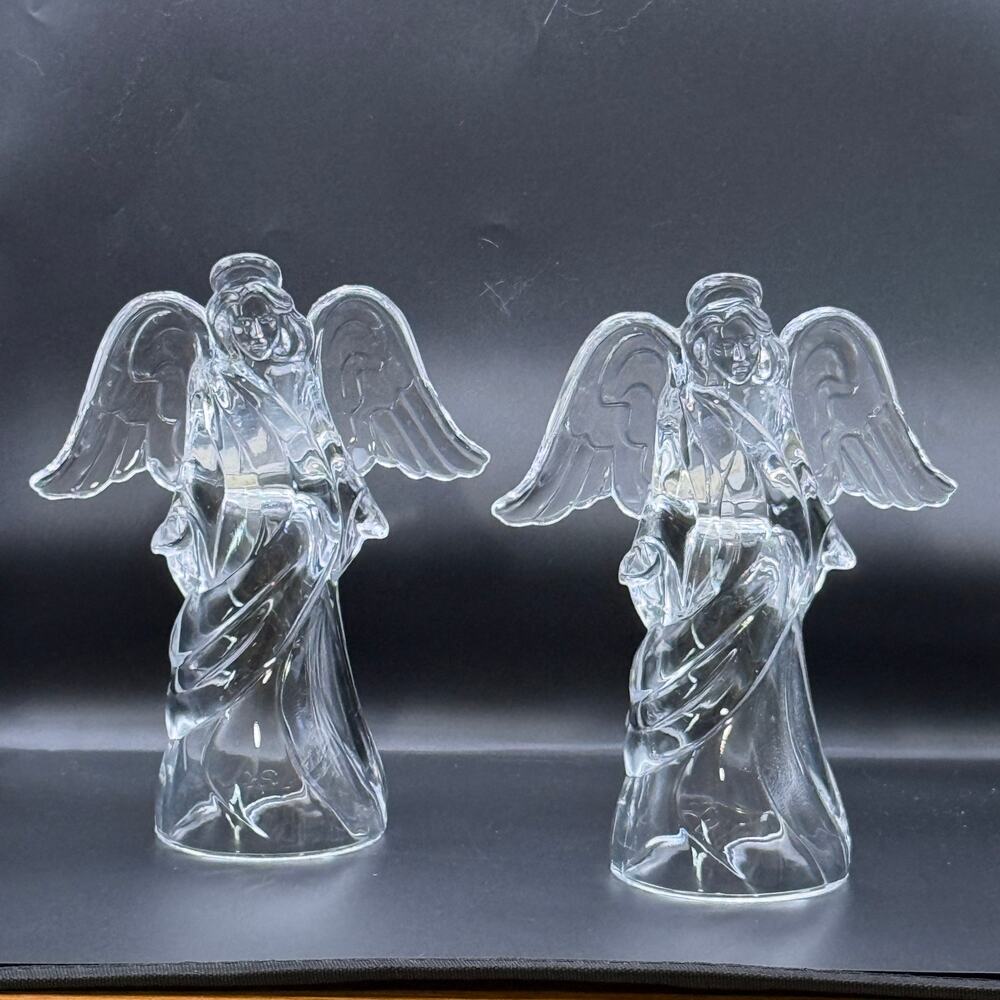 Princess House #6543 24% lead crystal angel candle holders, set of two.